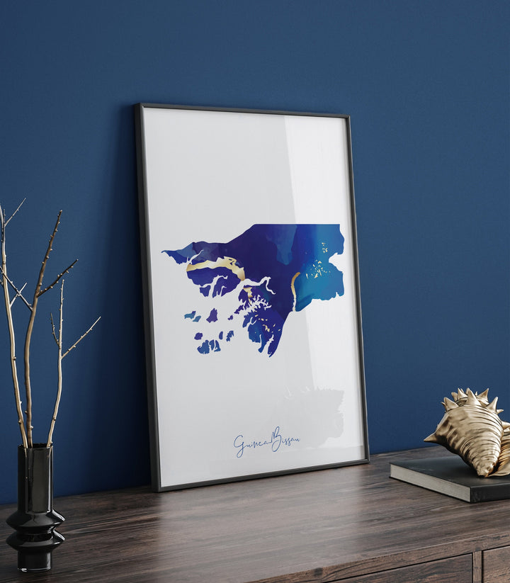 Guinea-Bissau Map Blue and Gold Wall Art Print
