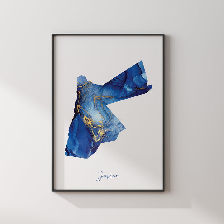 Jordan Map Blue and Gold Wall Art Print