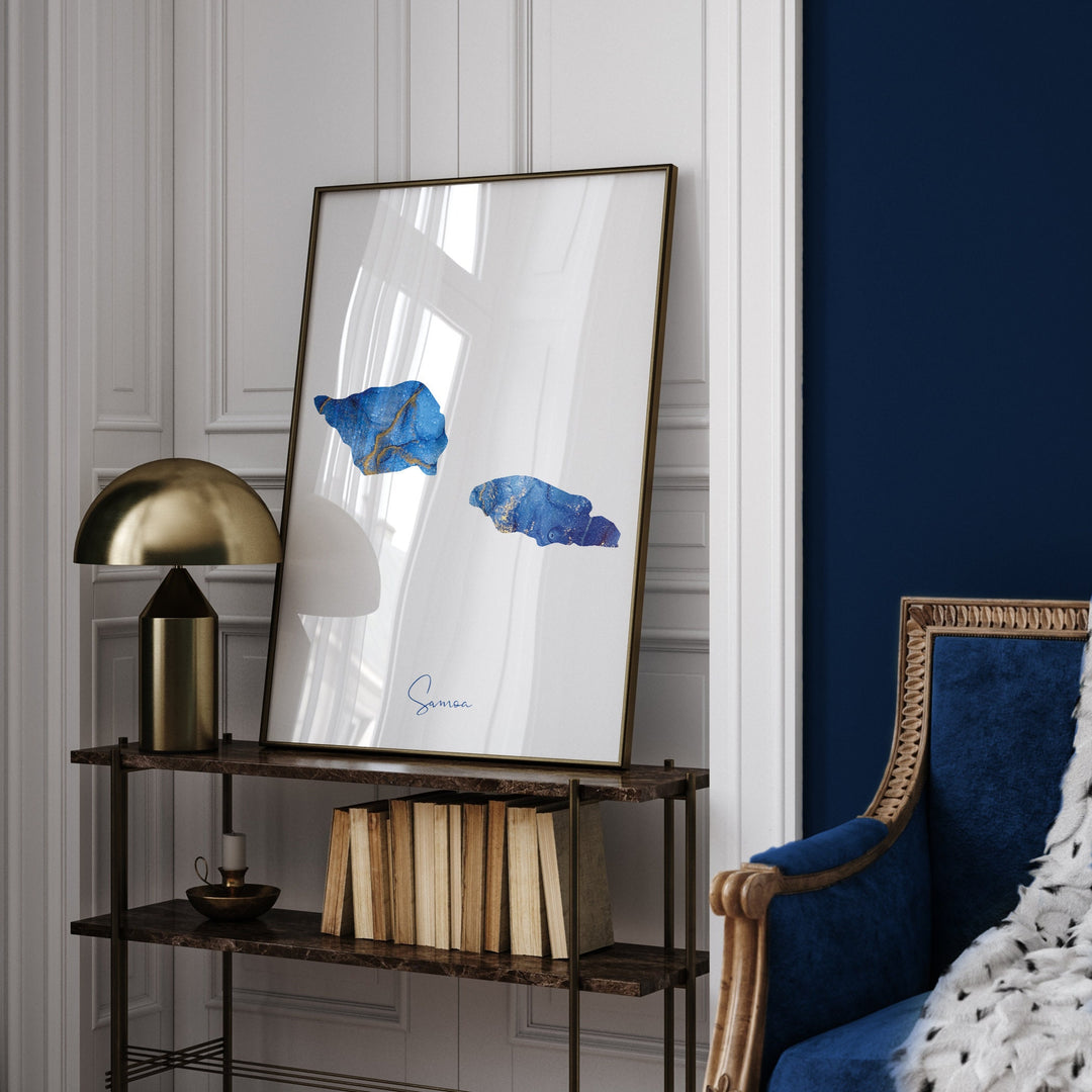 Samoa Map Blue and Gold Wall Art Print