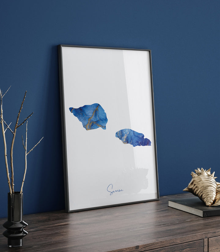 Samoa Map Blue and Gold Wall Art Print