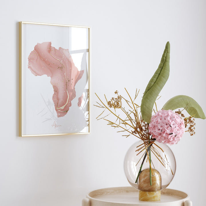 Africa Map Pink and Gold Wall Art Print
