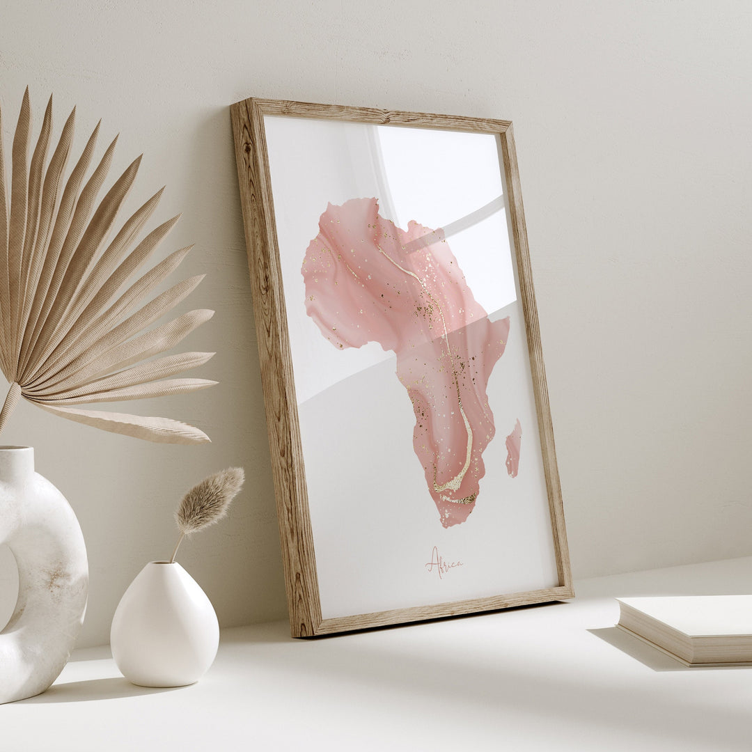 Africa Map Pink and Gold Wall Art Print