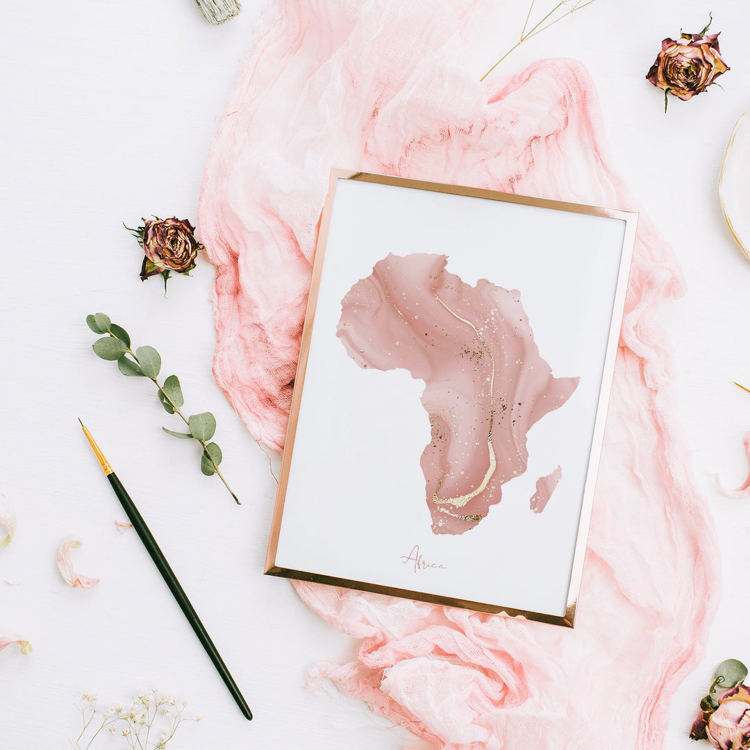 Africa Map Pink and Gold Wall Art Print