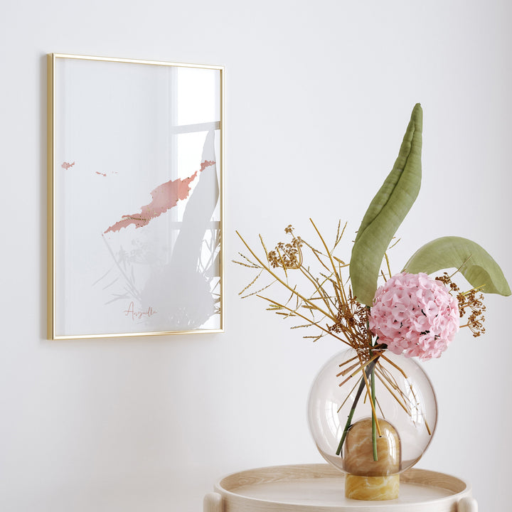 Anguilla Map Pink and Gold Wall Art Print