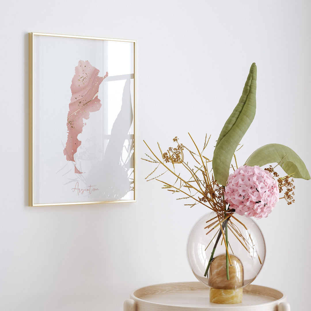 Argentina Map Pink and Gold Wall Art Print