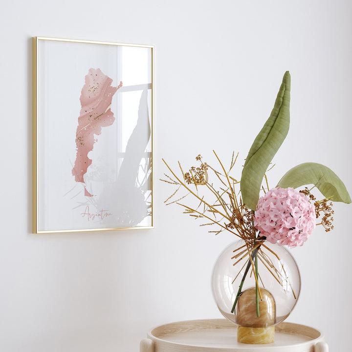 Argentina Map Pink and Gold Wall Art Print