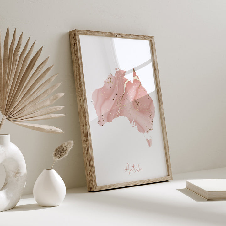 Australia Map Pink and Gold Wall Art Print