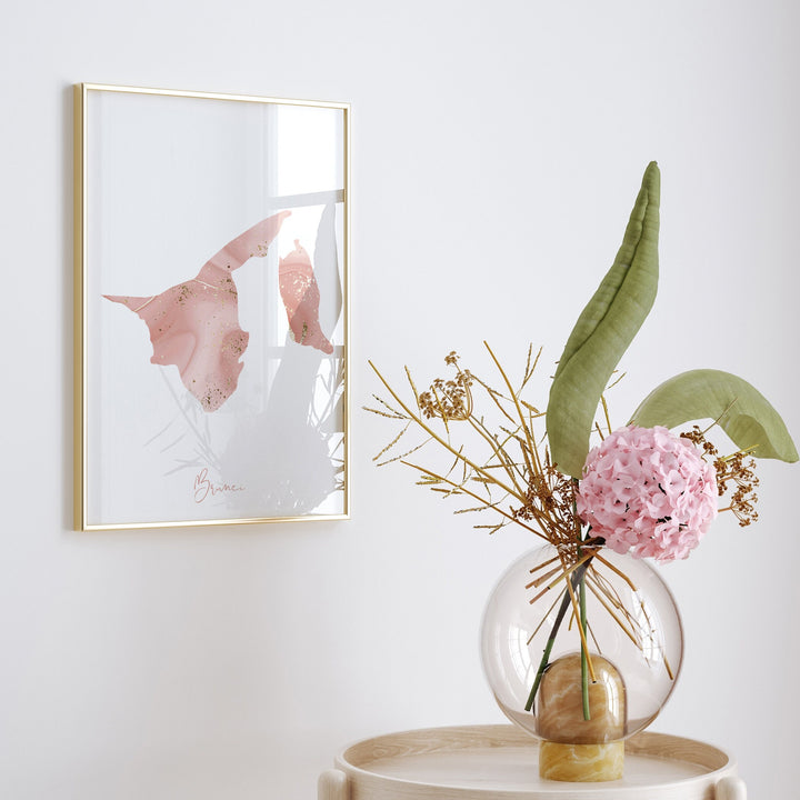 Brunei Map Pink and Gold Wall Art Print
