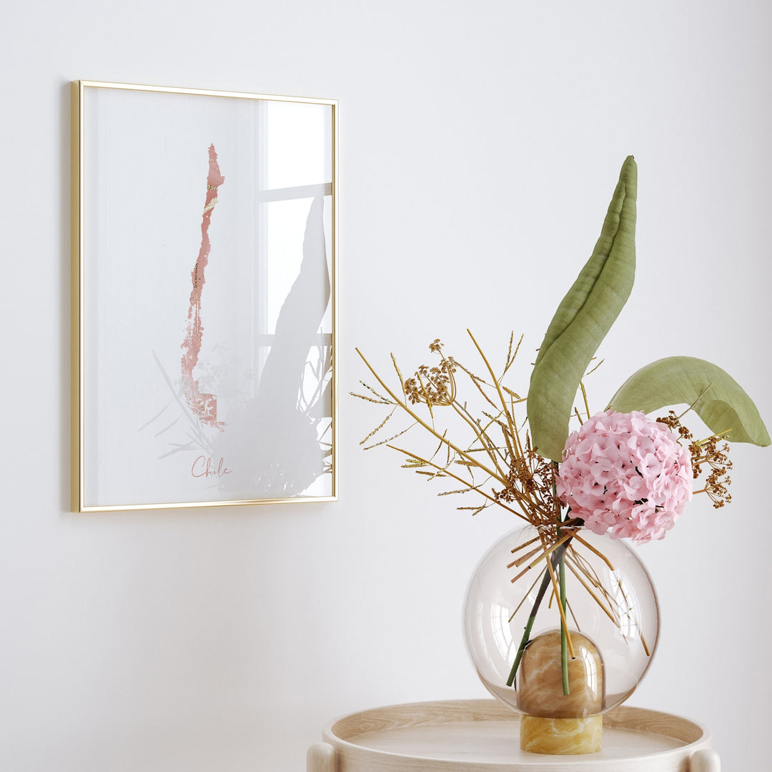 Chile Map Pink and Gold Wall Art Print