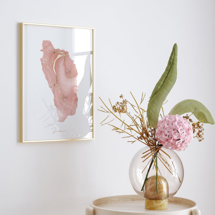 Dominica Map Pink and Gold Wall Art Print