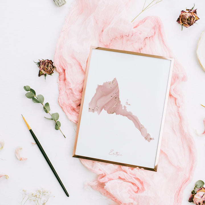 Eritrea Map Pink and Gold Wall Art Print