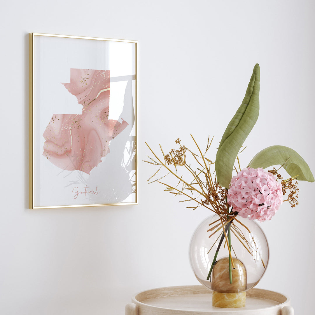 Guatemala Map Pink and Gold Wall Art Print