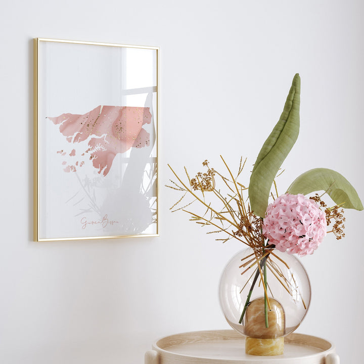 Guinea-Bissau Map Pink and Gold Wall Art Print