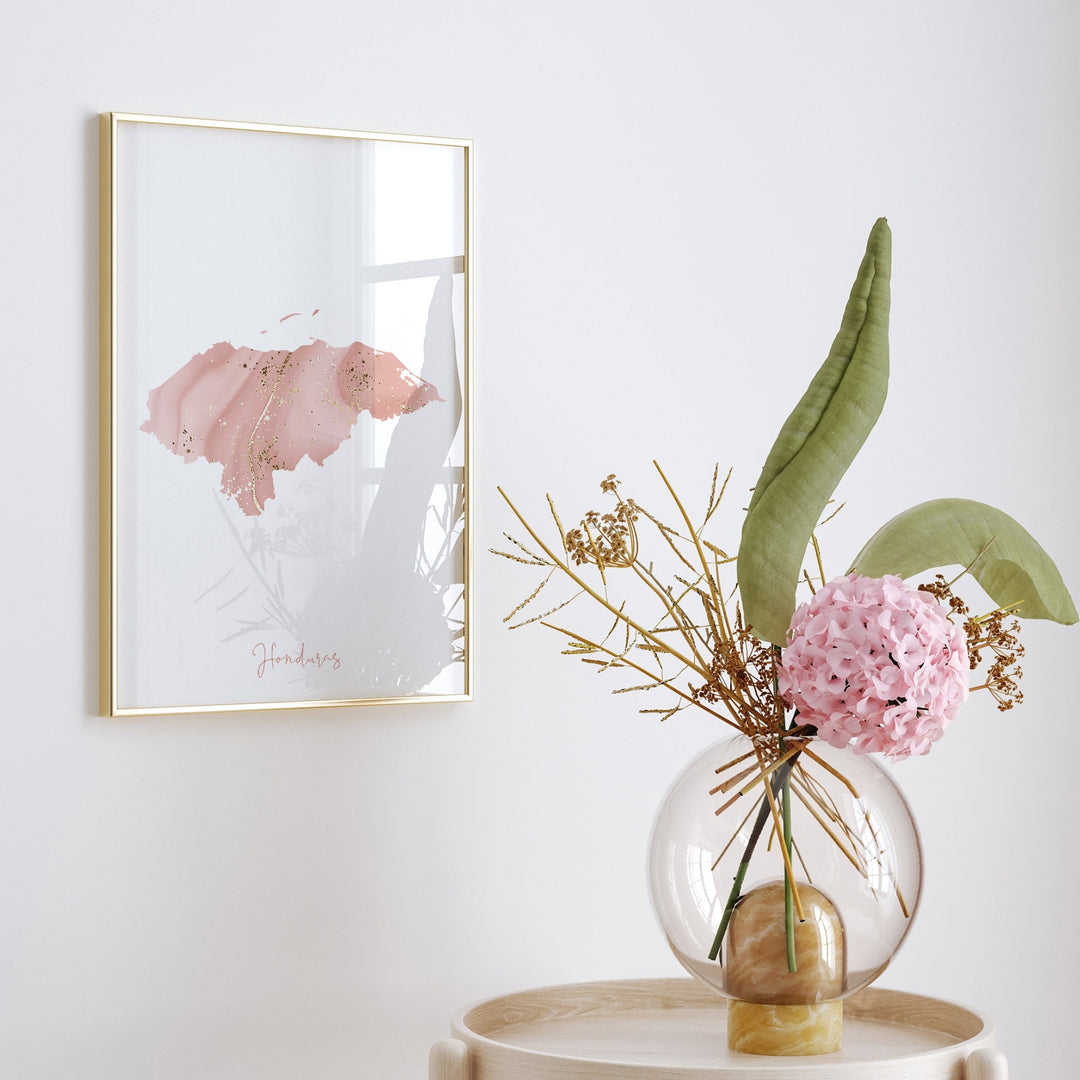 Honduras Map Pink and Gold Wall Art Print