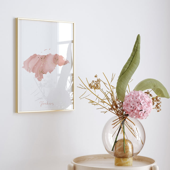Honduras Map Pink and Gold Wall Art Print