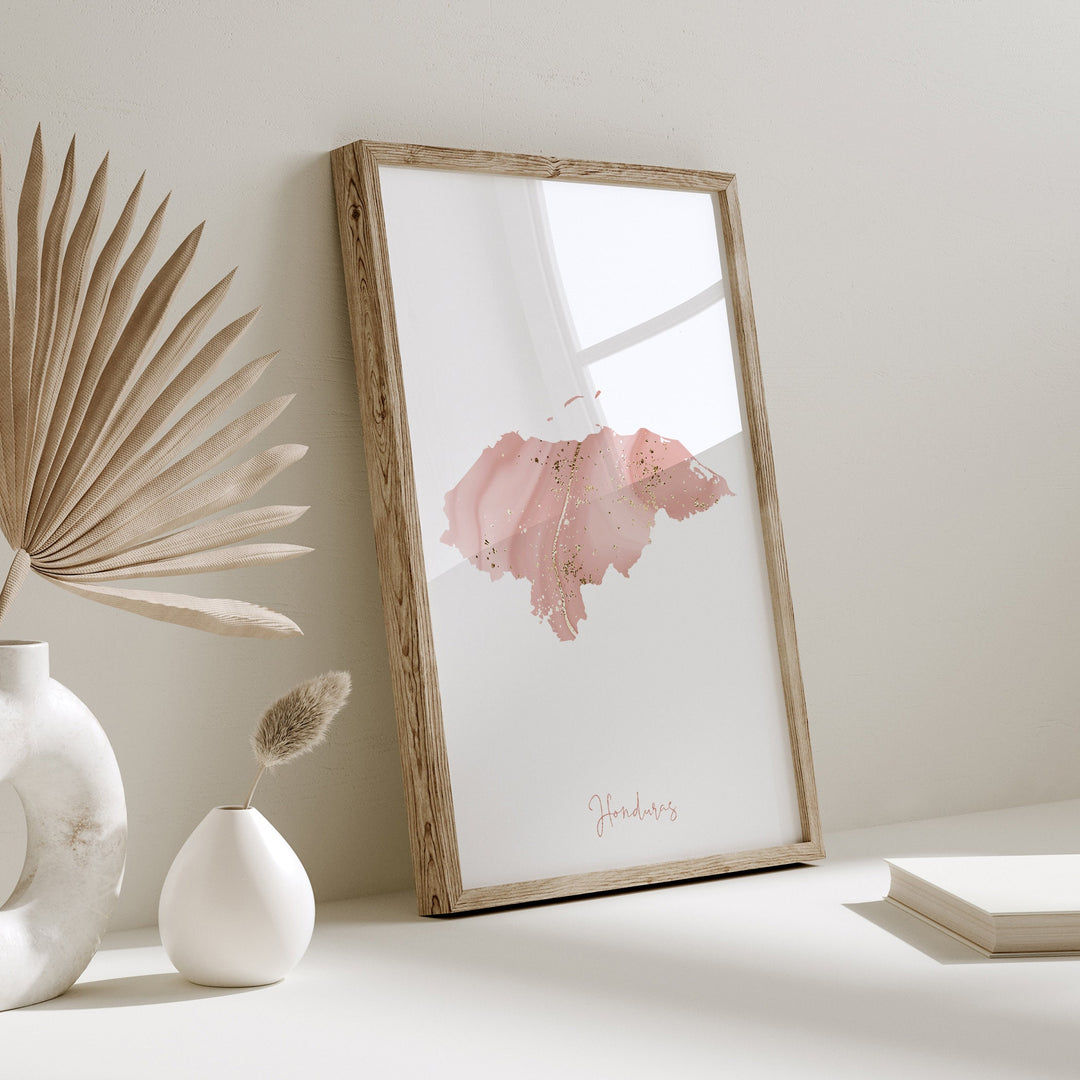 Honduras Map Pink and Gold Wall Art Print