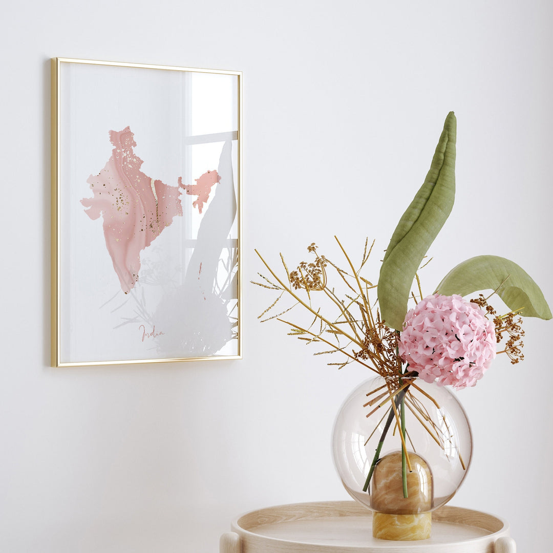 India Map Pink and Gold Wall Art Print