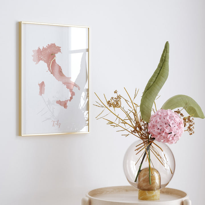 Italy Map Pink and Gold Wall Art Print