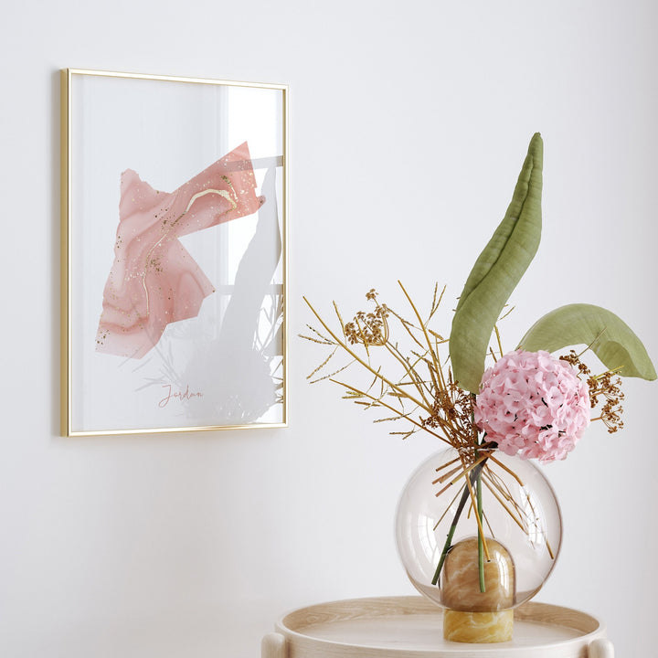 Jordan Map Pink and Gold Wall Art Print