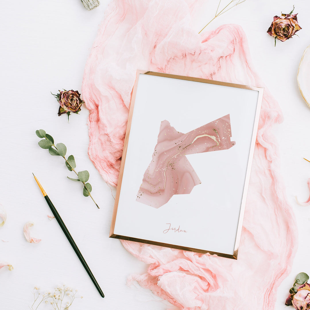 Jordan Map Pink and Gold Wall Art Print