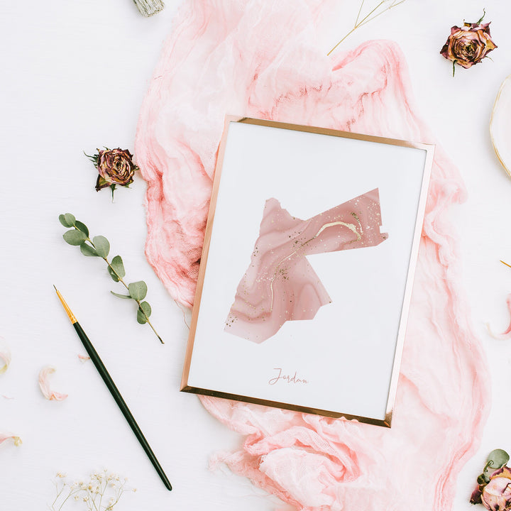 Jordan Map Pink and Gold Wall Art Print