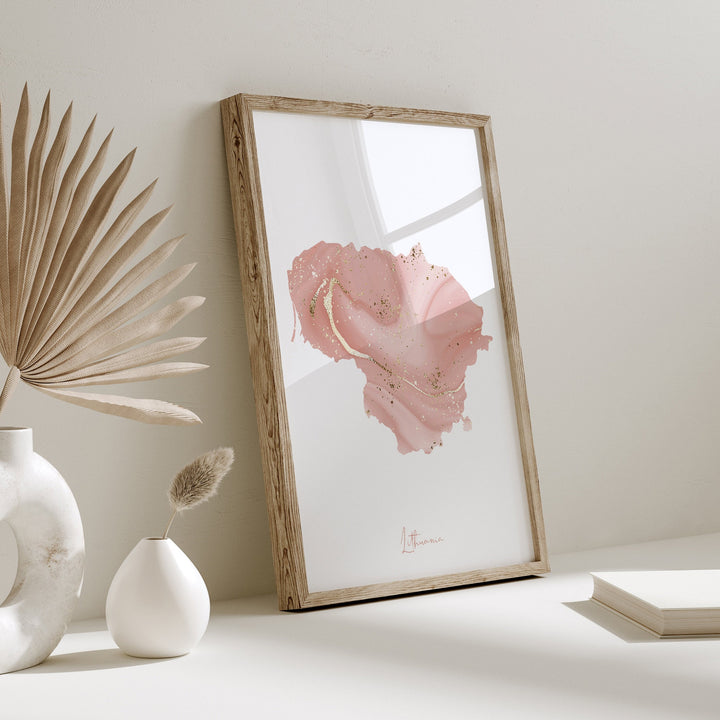 Lithuania Map Pink and Gold Wall Art Print