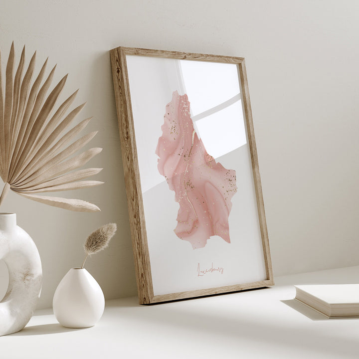 Luxembourg Map Pink and Gold Wall Art Print