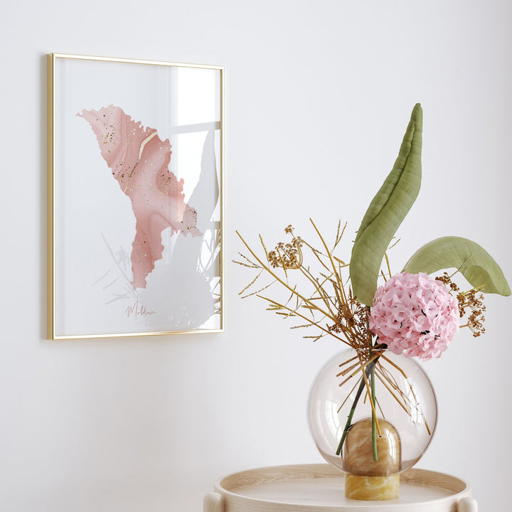 Moldova Map Pink and Gold Wall Art Print
