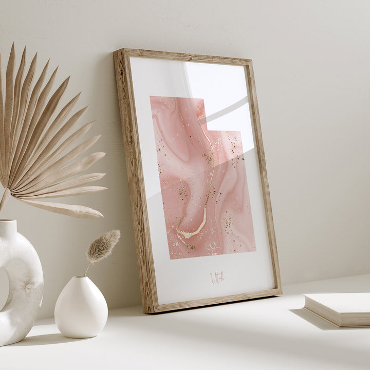 Utah Map Pink and Gold Wall Art Print | USA | US State | United States of America