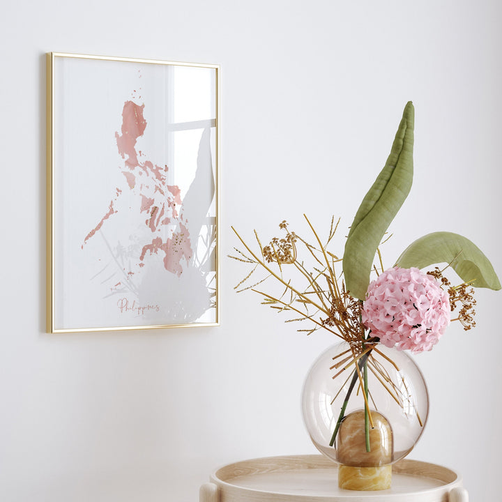 Philippines Map Pink and Gold Wall Art Print