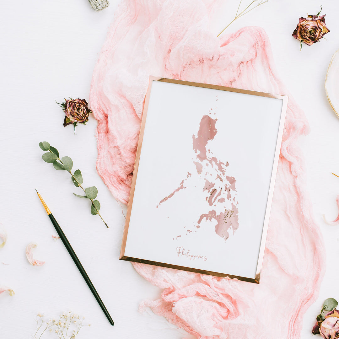 Philippines Map Pink and Gold Wall Art Print