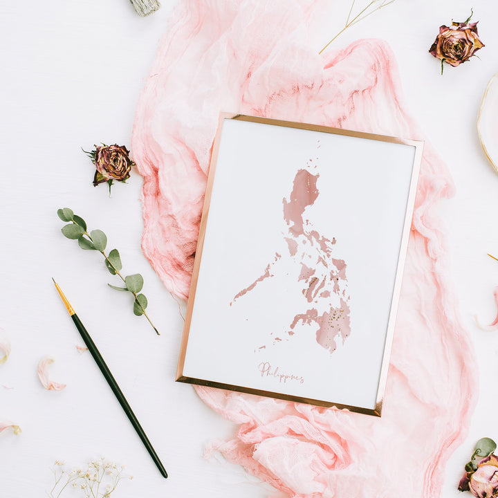 Philippines Map Pink and Gold Wall Art Print