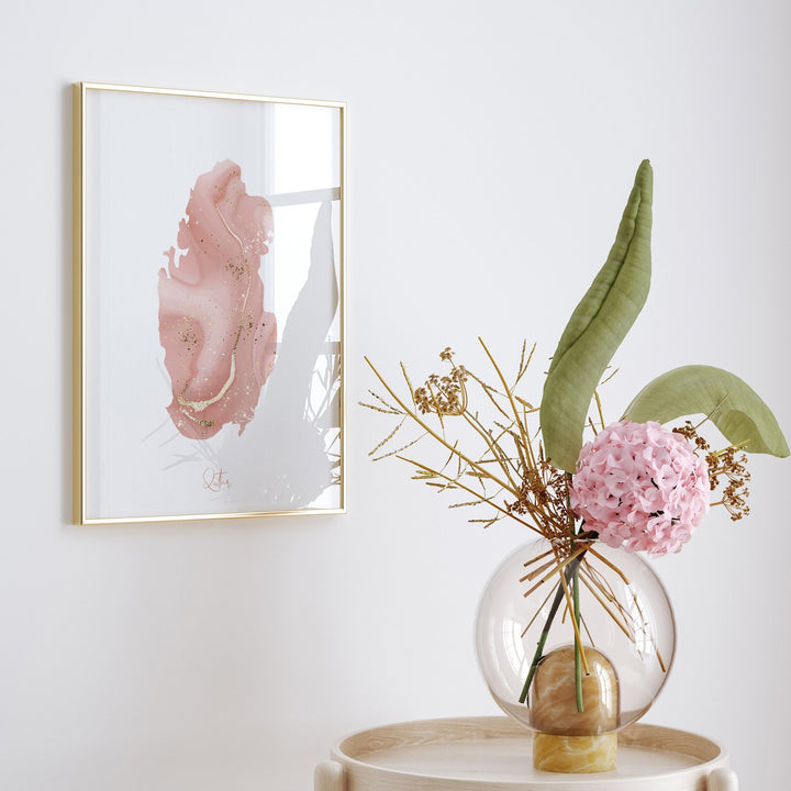 Qatar Map Pink and Gold Wall Art Print