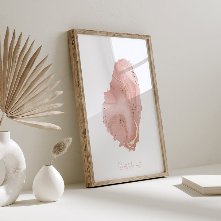 Saint Vincent Map Pink and Gold Wall Art Print