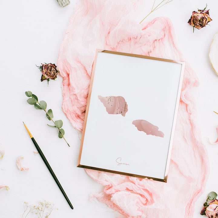 Samoa Map Pink and Gold Wall Art Print