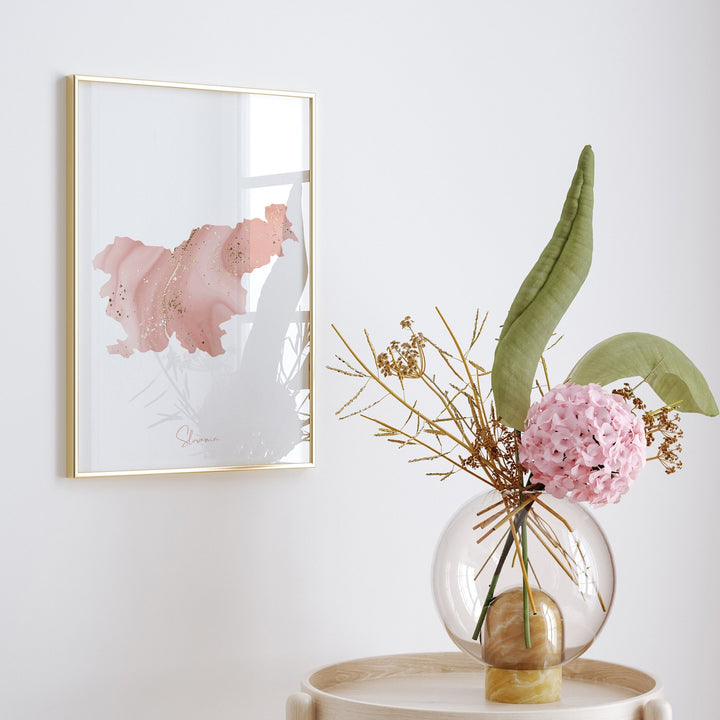 Slovenia Map Pink and Gold Wall Art Print