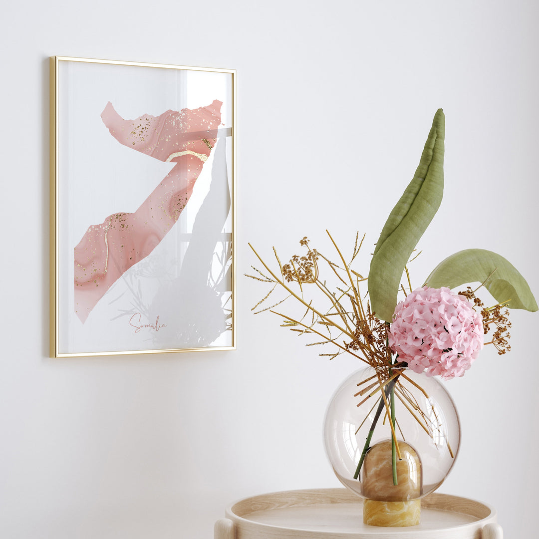 Somalia Map Pink and Gold Wall Art Print