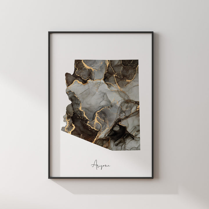Arizona Map Black & Gold Wall Art Print US State