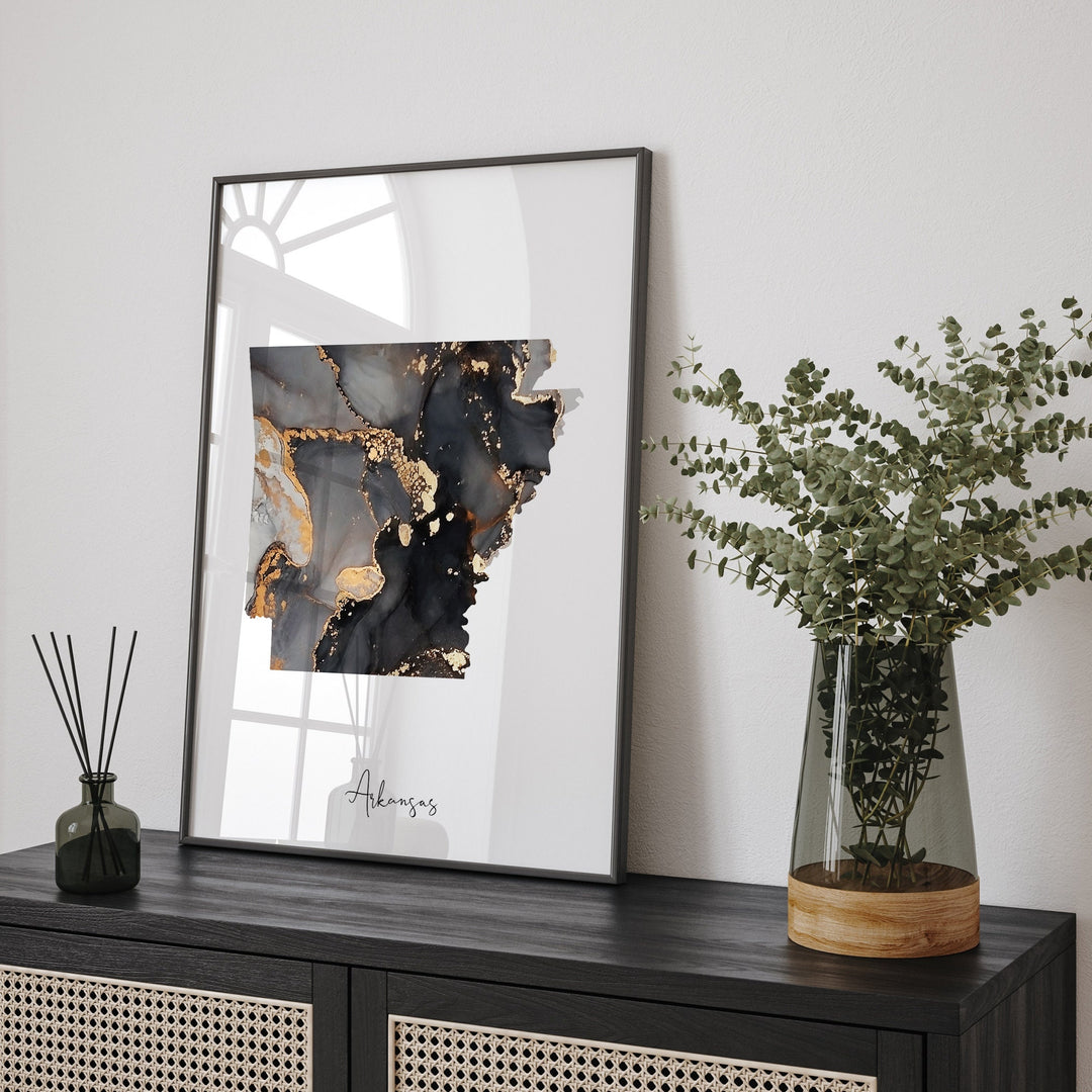 Arkansas Map Black & Gold Wall Art Print US State