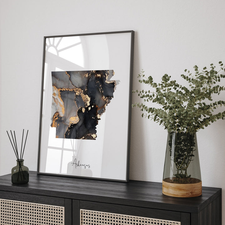 Arkansas Map Black & Gold Wall Art Print US State