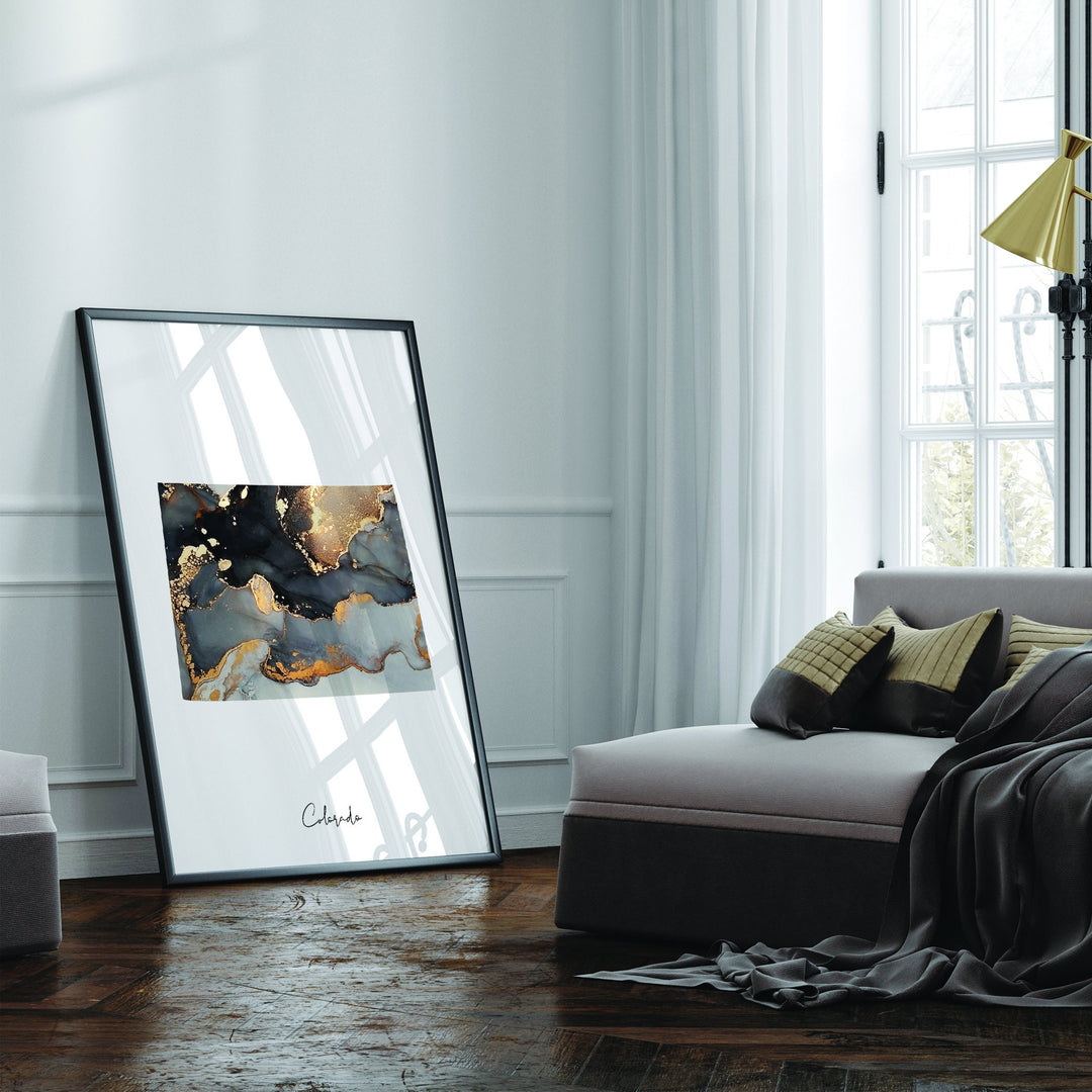 Colorado Map Black & Gold Wall Art Print US State
