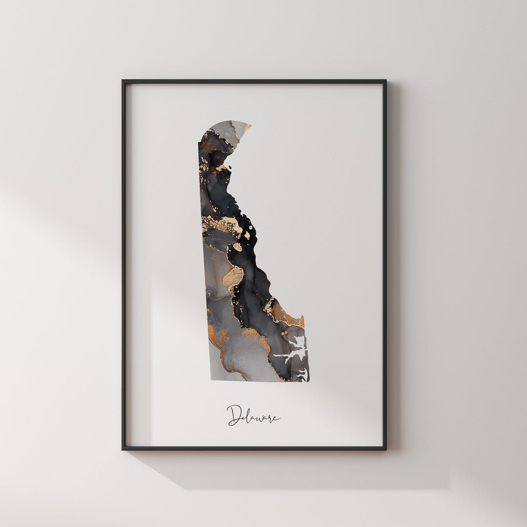 Delaware Map Black & Gold Wall Art Print US State