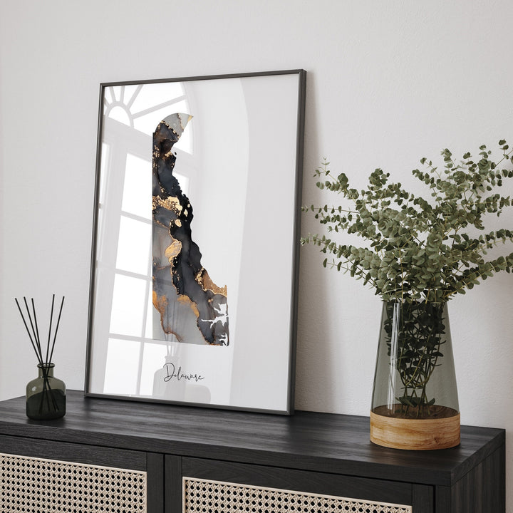 Delaware Map Black & Gold Wall Art Print US State