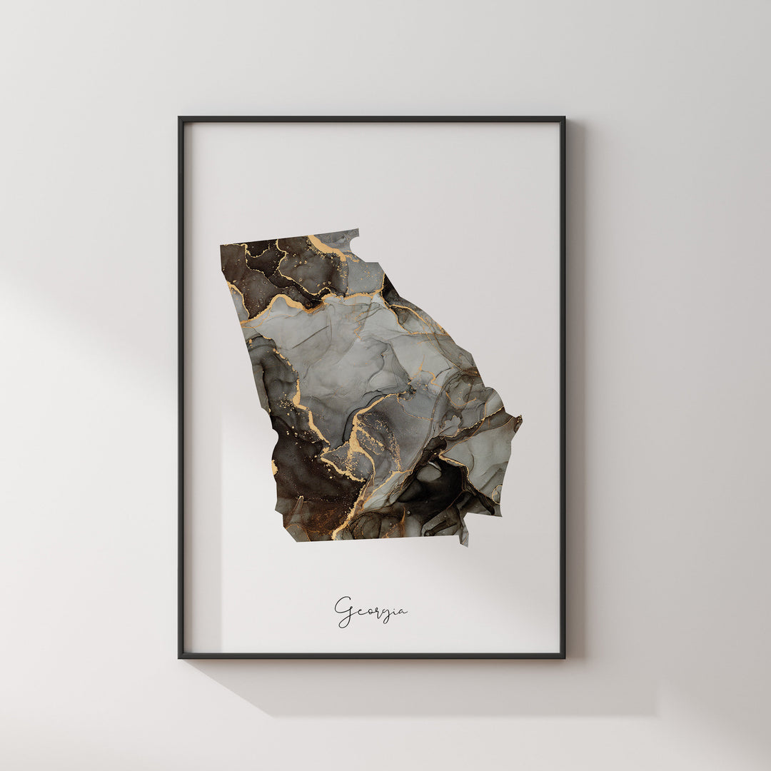 Georgia Map Black & Gold Wall Art Print US State