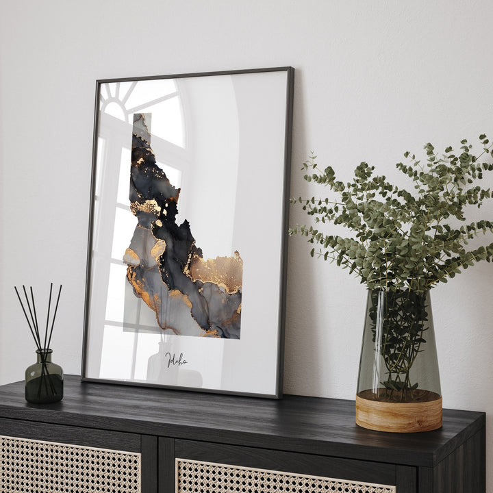 Idaho Map Black & Gold Wall Art Print US State | USA | United States of America