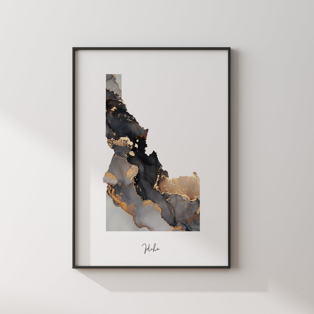 Idaho Map Black & Gold Wall Art Print US State | USA | United States of America
