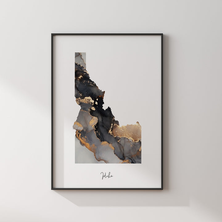 Idaho Map Black & Gold Wall Art Print US State | USA | United States of America