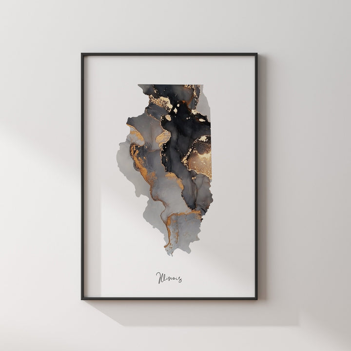 Illinois Map Black & Gold Wall Art Print US State | USA | United States of America