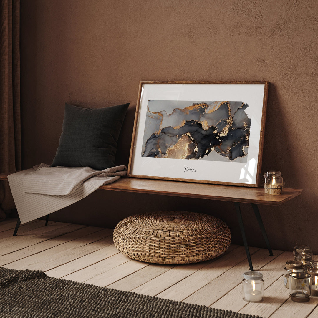 Kansas Map Black & Gold Wall Art Print US State | USA | United States of America