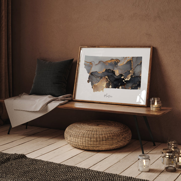Montana Map Black & Gold Wall Art Print US State | USA | United States of America